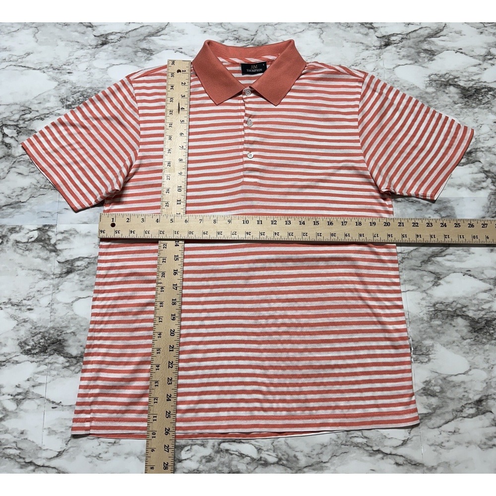 Jim Thompson Men's T Shirt Size S Salmon White Striped Short Sleeve‎ 100% Cotton - Picture 6 of 8